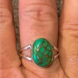 NWT .925 sterling green turquoise ring size 13 unisex gorgeous copper matrix